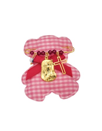 Παραμάνα SENZA κίτρινο επιχρυσωμένο ασήμι 925, Παναγίτσα, σταυρός, ματάκι και πέτρες - SSE0031-2PK