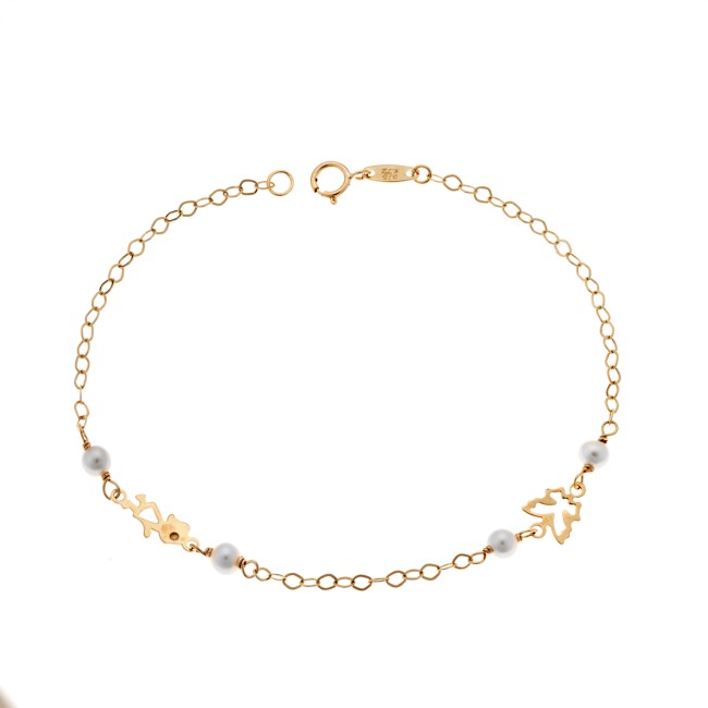 Βραχιόλι SENZA χρυσό 9Κ με πεταλούδα και κοριτσάκι - SSE0032