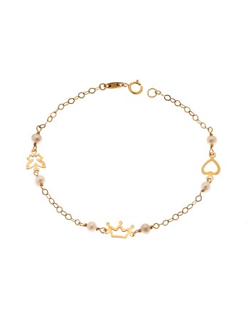 Βραχιόλι SENZA χρυσό 9Κ με καρδιά, κορώνα και πεταλούδα - SSE0037