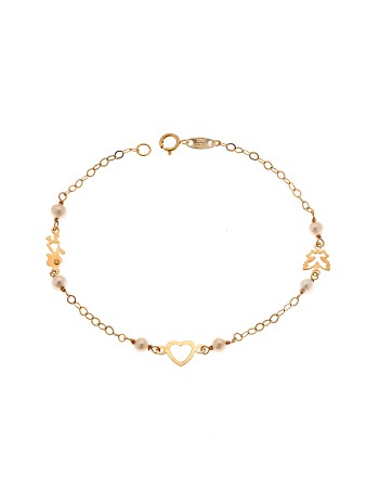Βραχιόλι SENZA χρυσό 9Κ με πεταλούδα, καρδιά και κοριτσάκι - SSE0039