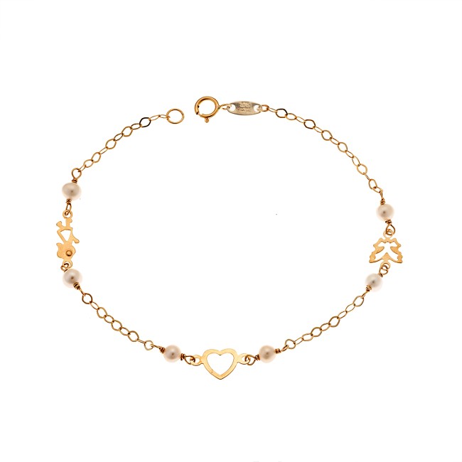 Βραχιόλι SENZA χρυσό 9Κ με πεταλούδα, καρδιά και κοριτσάκι - SSE0039