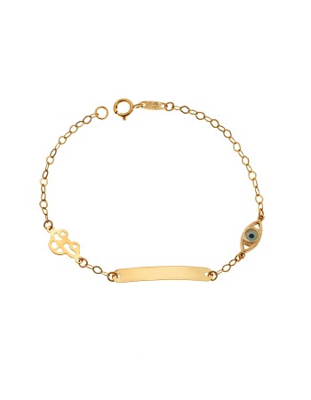 Βραχιόλι SENZA χρυσό 9Κ, ταυτότητα με αυτοκινητάκι και μάτι - SSE0043