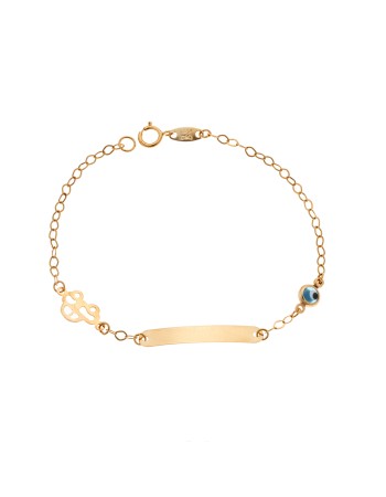 Βραχιόλι SENZA χρυσό 9Κ, ταυτότητα με αυτοκινητάκι και μάτι - SSE0044