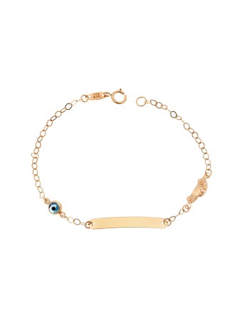 Βραχιόλι SENZA χρυσό 9Κ, ταυτότητα με αυτοκινητάκι και μάτι - SSE0045