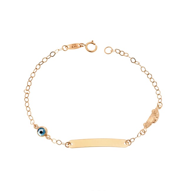 Βραχιόλι SENZA χρυσό 9Κ, ταυτότητα με αυτοκινητάκι και μάτι - SSE0045