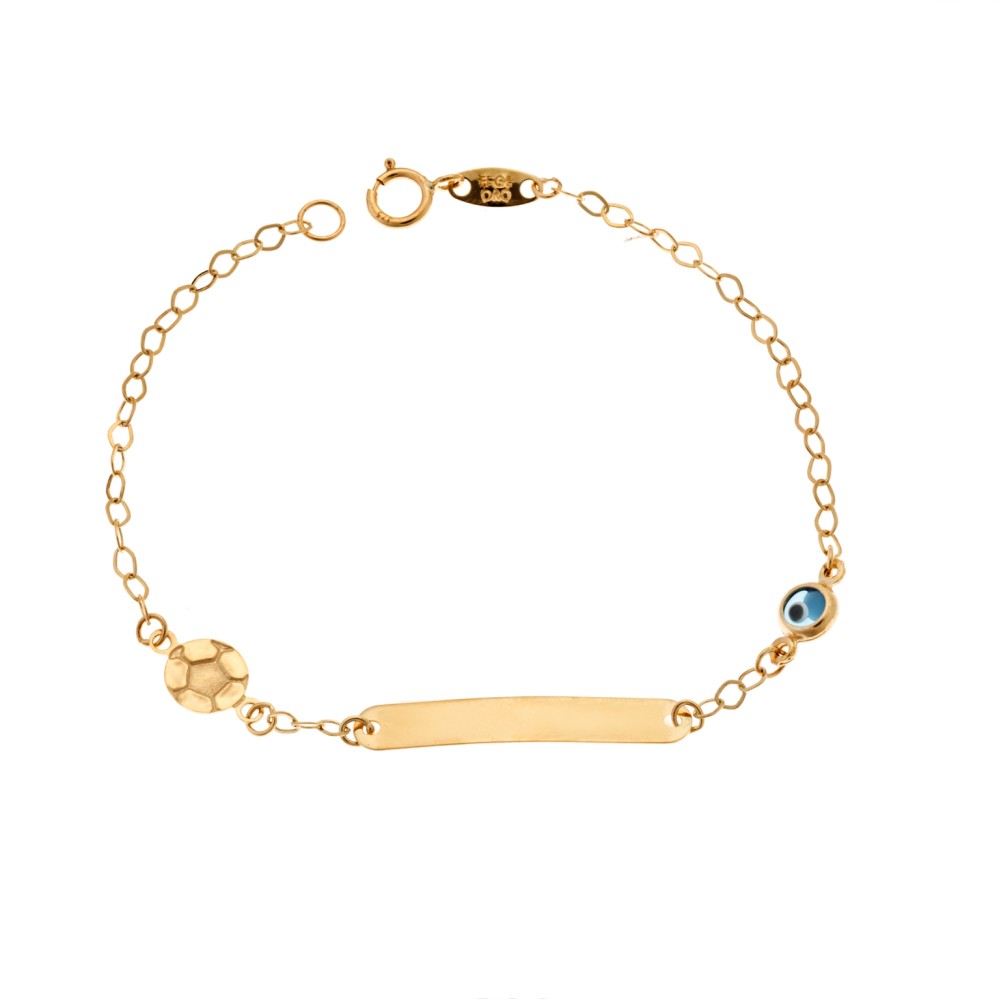 Βραχιόλι SENZA χρυσό 9Κ, ταυτότητα με μπάλα και μάτι - SSE0048