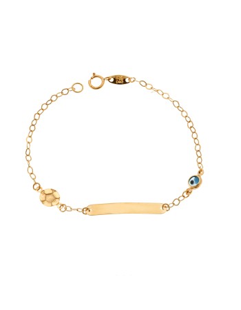 Βραχιόλι SENZA χρυσό 9Κ, ταυτότητα με μπάλα και μάτι - SSE0048