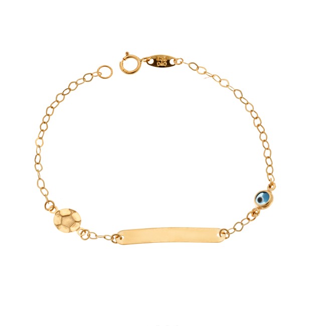 Βραχιόλι SENZA χρυσό 9Κ, ταυτότητα με μπάλα και μάτι - SSE0048