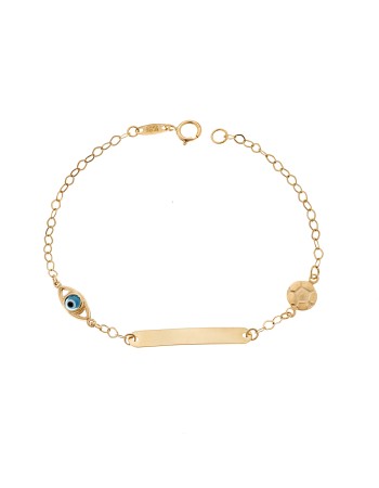 Βραχιόλι SENZA χρυσό 9Κ, ταυτότητα με μπάλα και μάτι - SSE0049