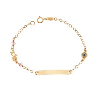 Βραχιόλι SENZA χρυσό 9Κ, ταυτότητα με κοριτσάκι και μάτι - SSE0056