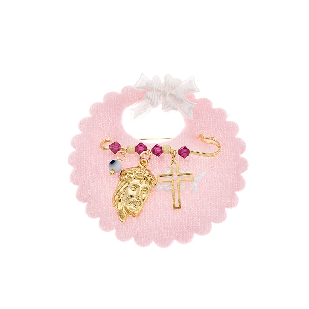 Παραμάνα SENZA κίτρινο επιχρυσωμένο ασήμι 925, Χριστός, σταυρός, ματάκι και πέτρες - SSE0062FU