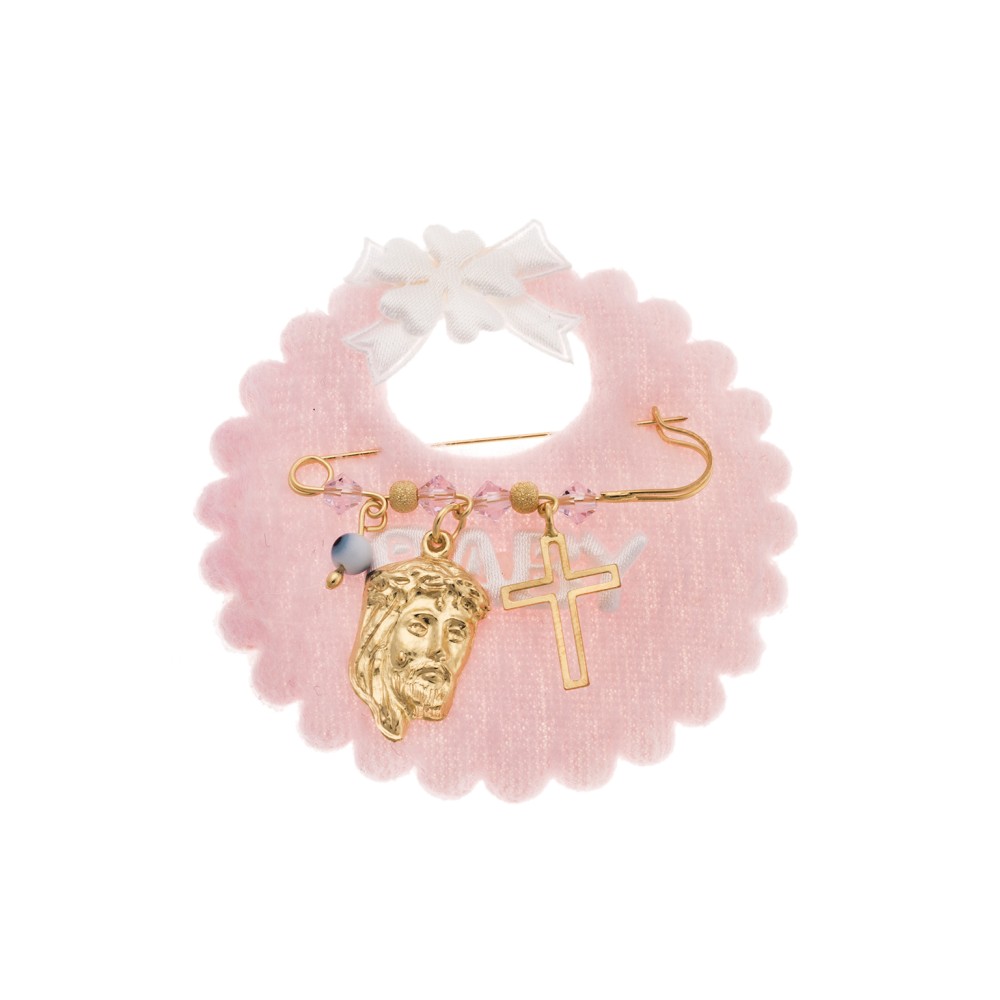 Παραμάνα SENZA κίτρινο επιχρυσωμένο ασήμι 925, Χριστός, σταυρός, ματάκι και πέτρες - SSE0062PK