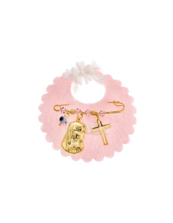 Παραμάνα SENZA κίτρινο επιχρυσωμένο ασήμι 925, Παναγίτσα, σταυρός, ματάκι και πέτρες - SSE0063PK