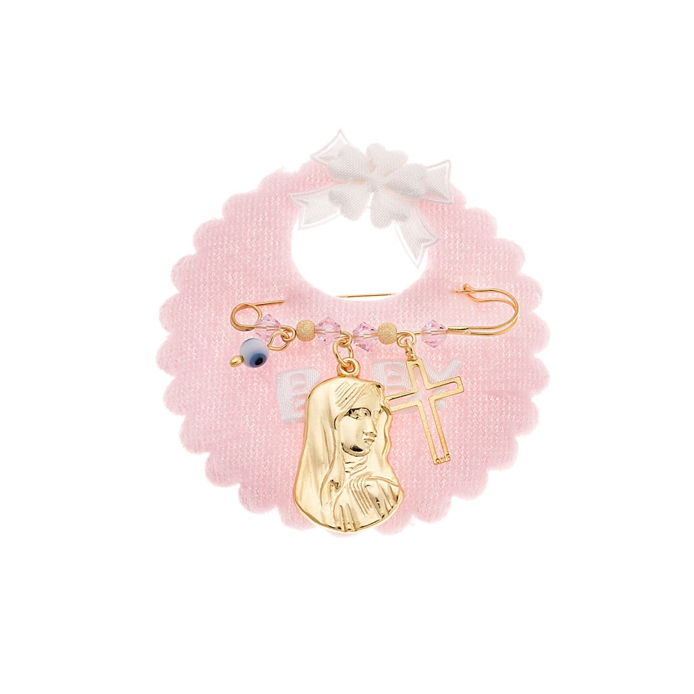 Παραμάνα SENZA κίτρινο επιχρυσωμένο ασήμι 925, Παναγίτσα, σταυρός, ματάκι και πέτρες - SSE0064PK