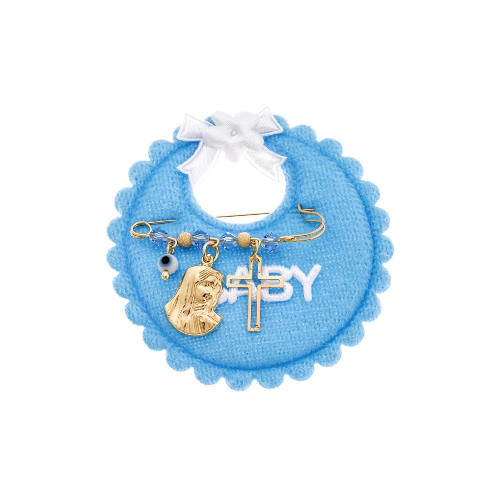 Παραμάνα SENZA κίτρινο επιχρυσωμένο ασήμι 925, με απεικόνιση, σταυρός, ματάκι και πέτρες - SSE0067BL