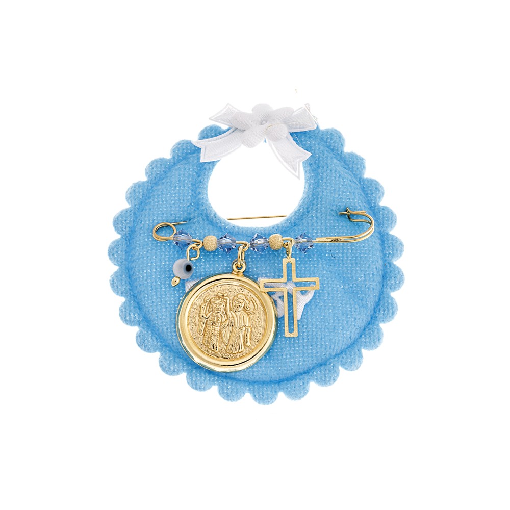 Παραμάνα SENZA κίτρινο επιχρυσωμένο ασήμι 925, απεικόνιση, σταυρός, ματάκι και πέτρες - SSE0071BL