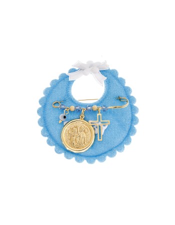 Παραμάνα SENZA κίτρινο επιχρυσωμένο ασήμι 925, απεικόνιση, σταυρός, ματάκι και πέτρες - SSE0071BL