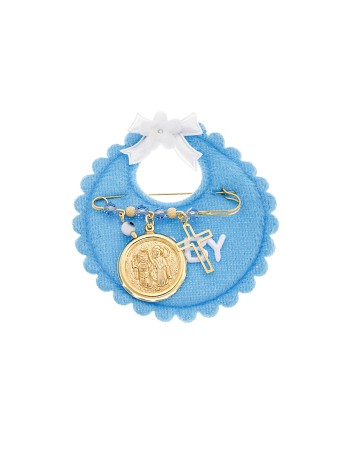 Παραμάνα SENZA κίτρινο επιχρυσωμένο ασήμι 925, στρογγυλή απεικόνιση, σταυρός, ματάκι και πέτρες - SSE0073BL