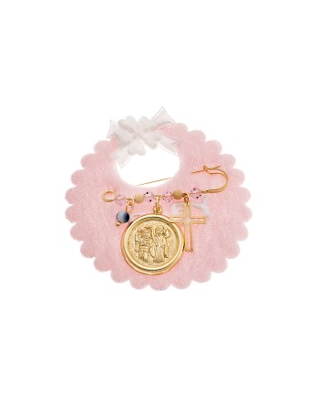 Παραμάνα SENZA κίτρινο επιχρυσωμένο ασήμι 925, στρογγυλή απεικόνιση, σταυρός, ματάκι και πέτρες - SSE0073PK