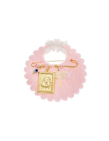 Παραμάνα SENZA κίτρινο επιχρυσωμένο ασήμι 925, απεικόνιση, σταυρός, ματάκι και πέτρες - SSE0074PK