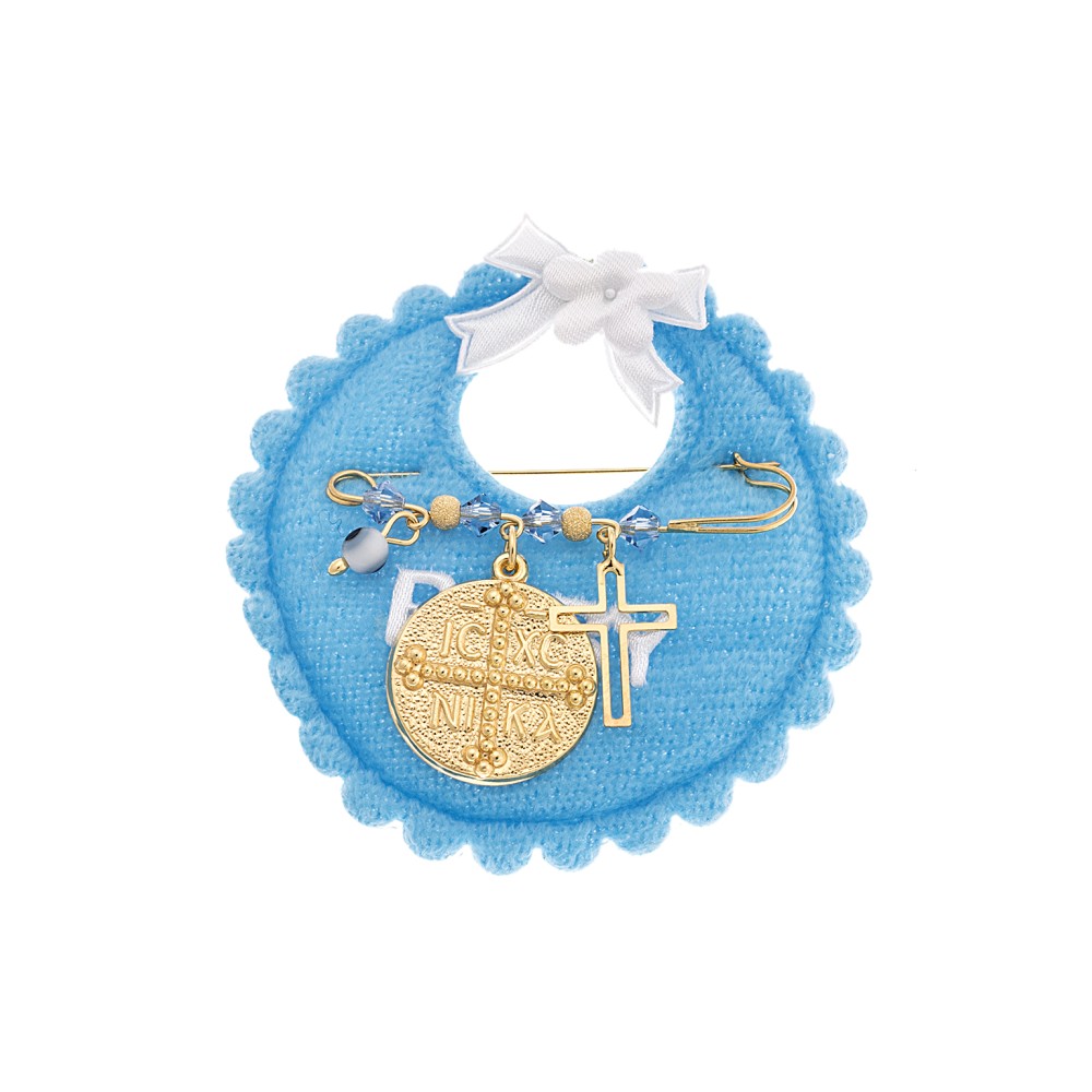 Παραμάνα SENZA κίτρινο επιχρυσωμένο ασήμι 925, στρογγυλό Κωνσταντινάτο, σταυρός, ματάκι και πέτρες - SSE0080BL