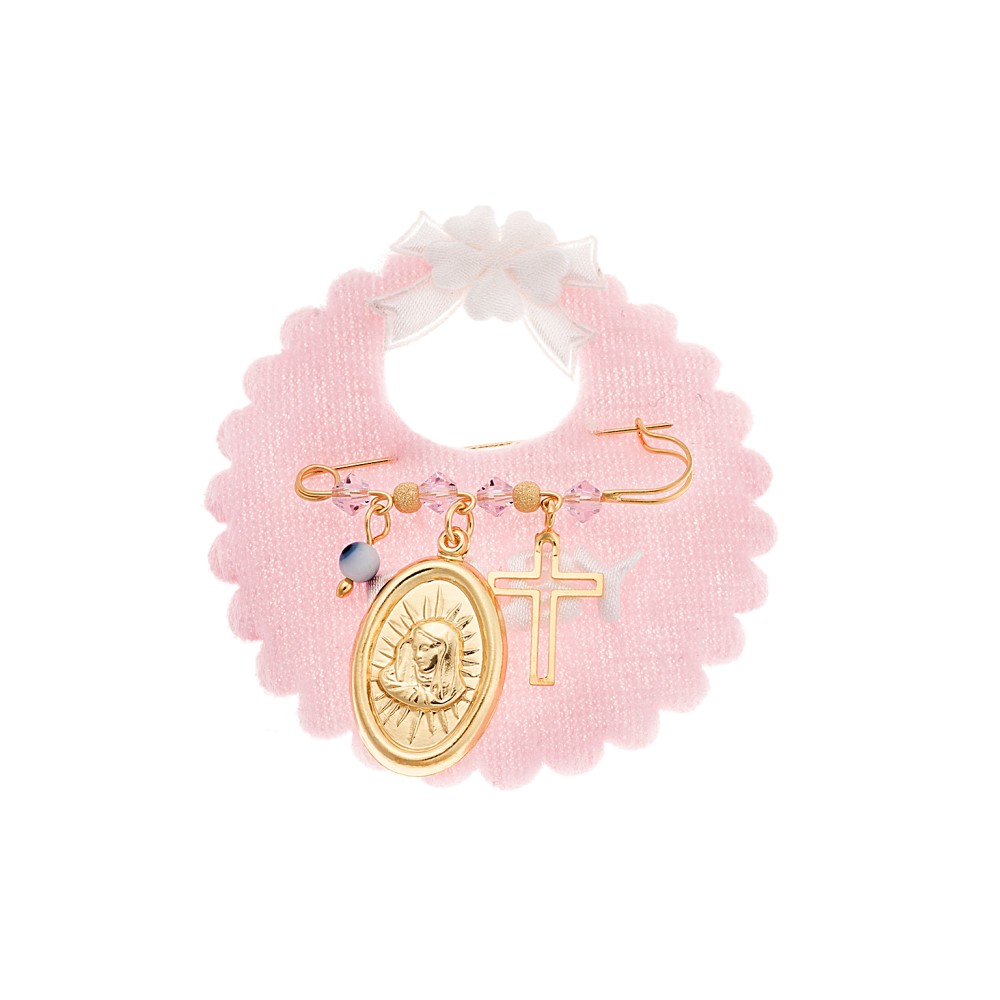 Παραμάνα SENZA κίτρινο επιχρυσωμένο ασήμι 925, οβάλ Παναγίτσα, σταυρός, ματάκι και πέτρες - SSE0082PK