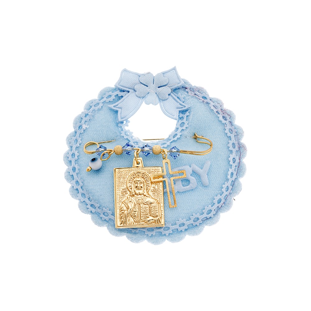 Παραμάνα SENZA κίτρινο επιχρυσωμένο ασήμι 925, απεικόνιση, σταυρός, ματάκι και πέτρες - SSE0084BL