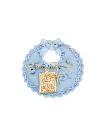 Παραμάνα SENZA κίτρινο επιχρυσωμένο ασήμι 925, απεικόνιση, σταυρός, ματάκι και πέτρες - SSE0084BL