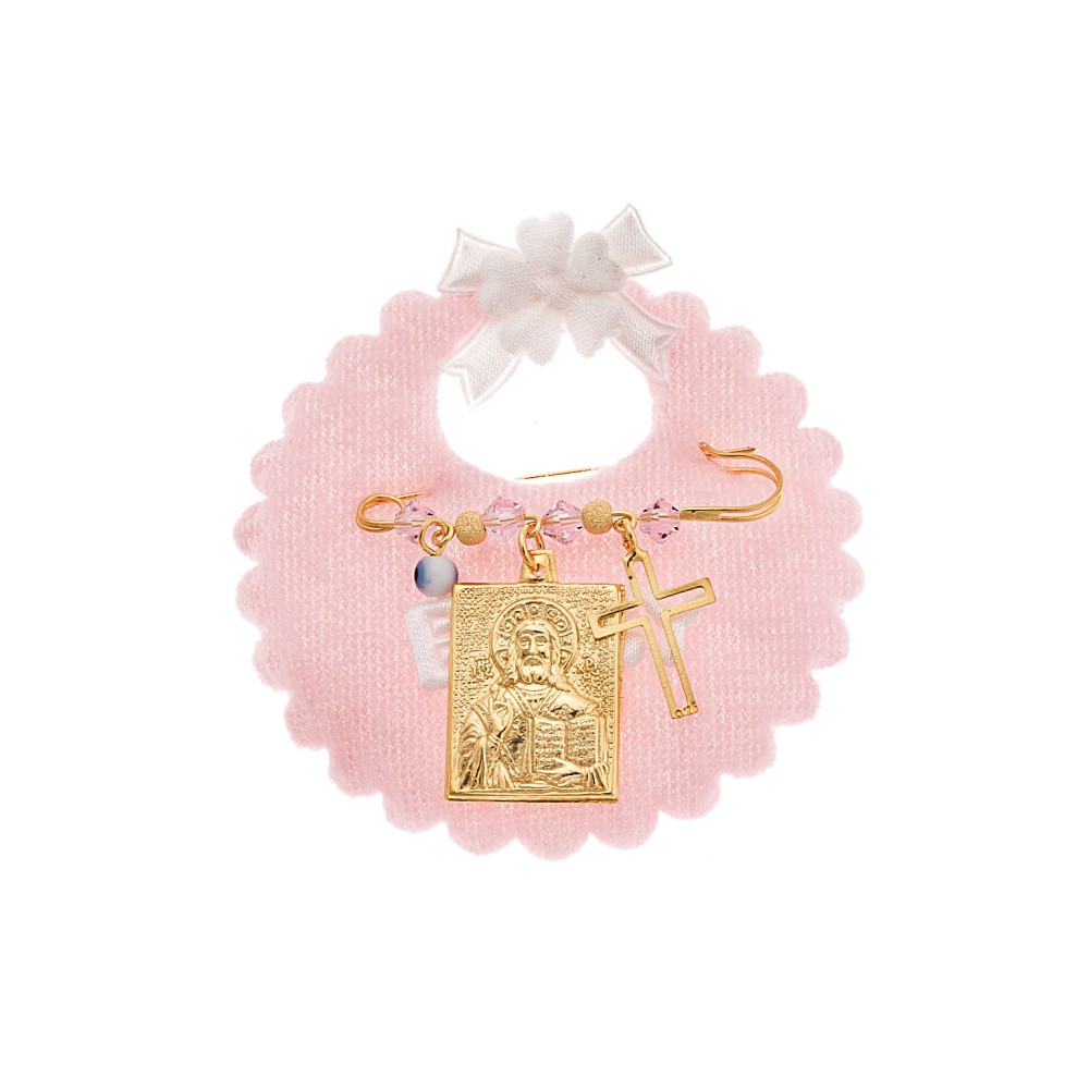 Παραμάνα SENZA κίτρινο επιχρυσωμένο ασήμι 925, απεικόνιση, σταυρός, ματάκι και πέτρες - SSE0084PK