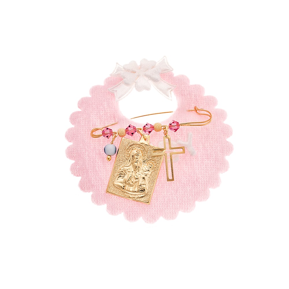 Παραμάνα SENZA κίτρινο επιχρυσωμένο ασήμι 925, τετράγωνη απεικόνιση, σταυρός, ματάκι και πέτρες - SSE0088PK