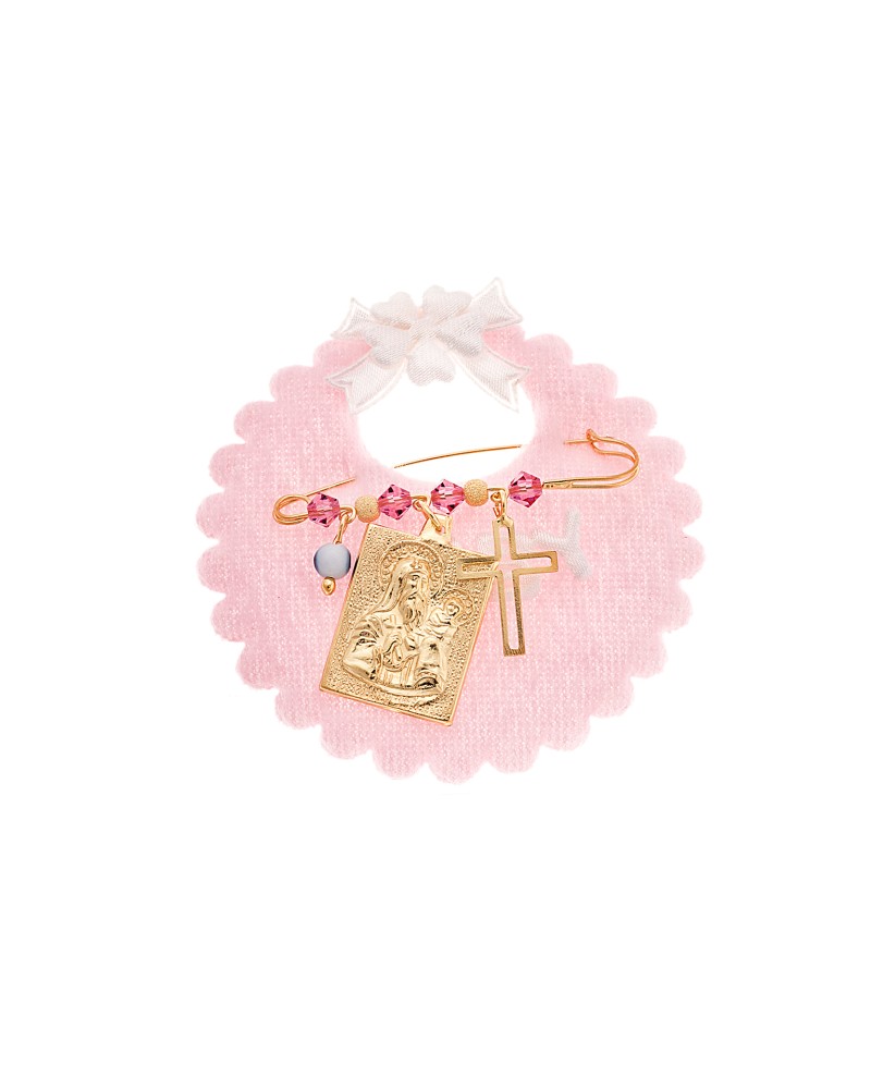 Παραμάνα SENZA κίτρινο επιχρυσωμένο ασήμι 925, τετράγωνη απεικόνιση, σταυρός, ματάκι και πέτρες - SSE0088PK