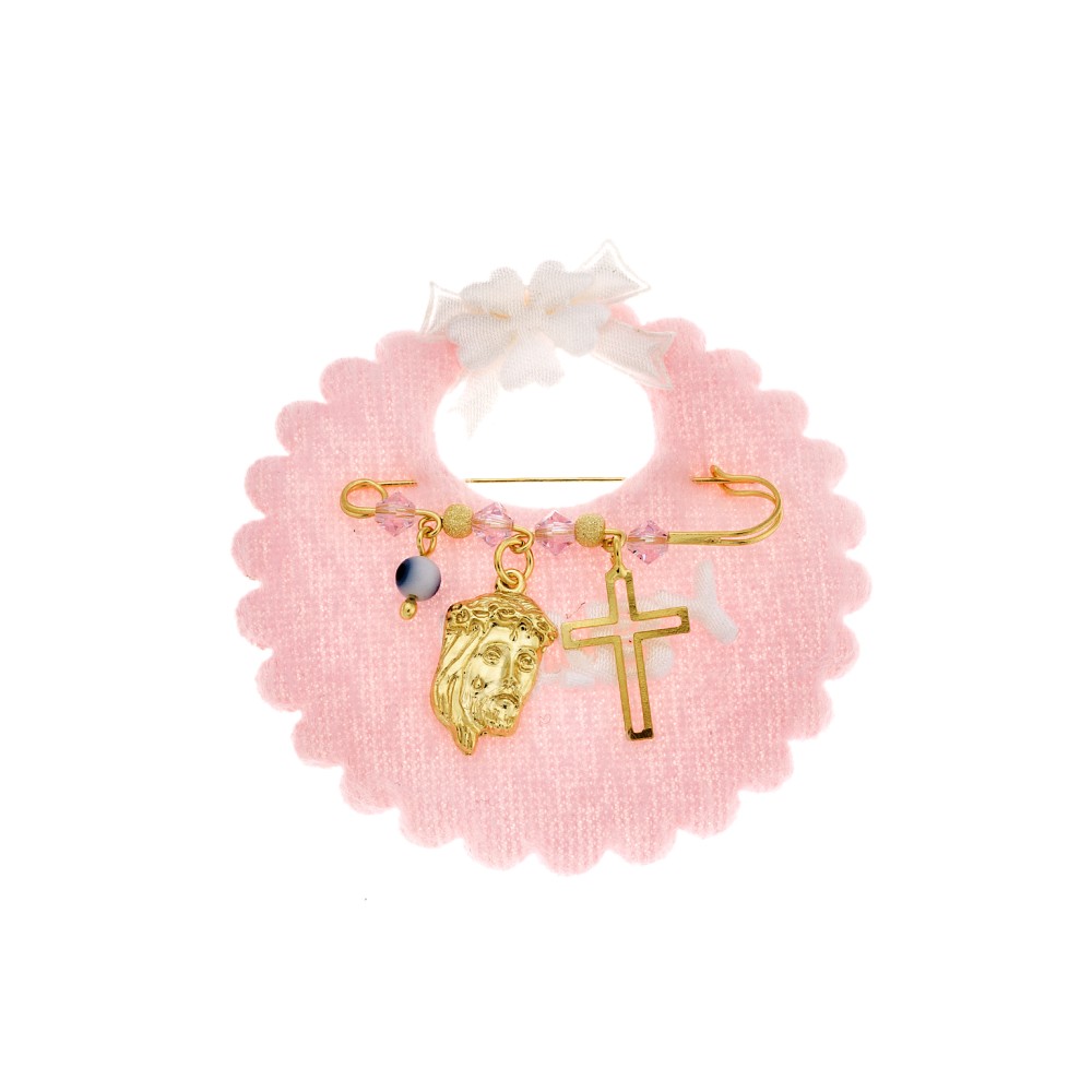 Παραμάνα SENZA κίτρινο επιχρυσωμένο ασήμι 925, Χριστός, σταυρός, ματάκι και πέτρες - SSE0090PK