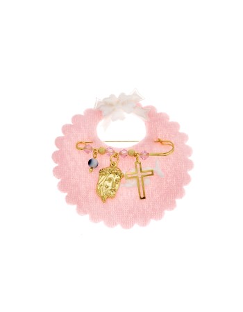 Παραμάνα SENZA κίτρινο επιχρυσωμένο ασήμι 925, Χριστός, σταυρός, ματάκι και πέτρες - SSE0090PK