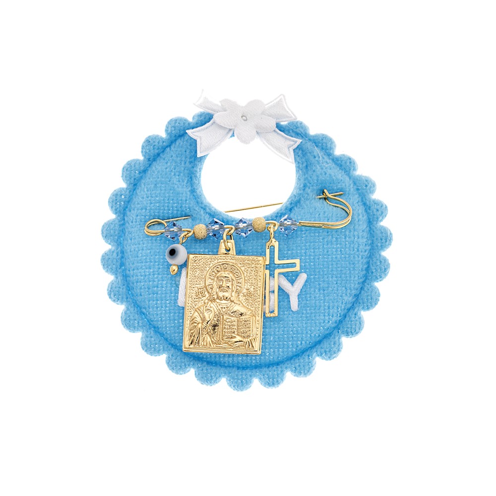 Παραμάνα SENZA κίτρινο επιχρυσωμένο ασήμι 925, τετράγωνη απεικόνιση, σταυρός, ματάκι και πέτρες - SSE0091BL