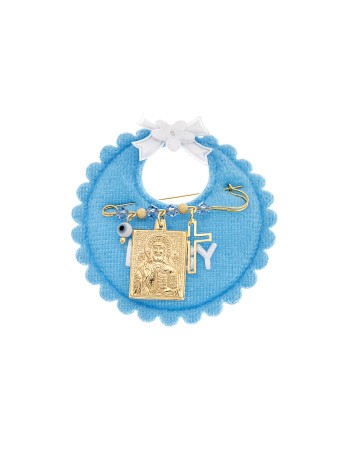 Παραμάνα SENZA κίτρινο επιχρυσωμένο ασήμι 925, τετράγωνη απεικόνιση, σταυρός, ματάκι και πέτρες - SSE0091BL