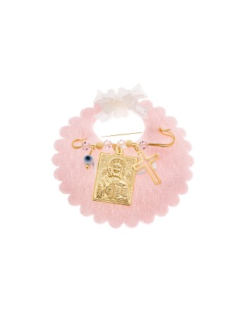 Παραμάνα SENZA κίτρινο επιχρυσωμένο ασήμι 925, τετράγωνη απεικόνιση, σταυρός, ματάκι και πέτρες - SSE0091PK