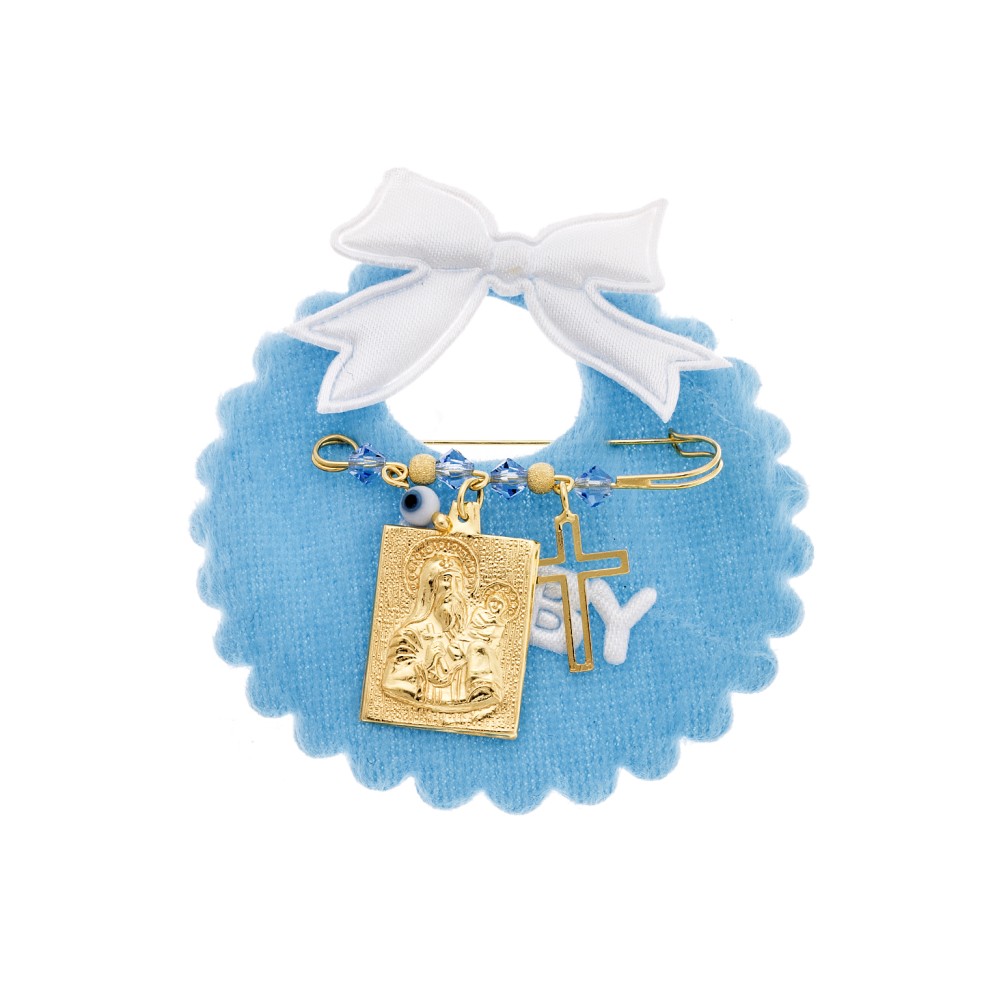 Παραμάνα SENZA κίτρινο επιχρυσωμένο ασήμι 925, τετράγωνη απεικόνιση, σταυρός, ματάκι και πέτρες - SSE0093BL