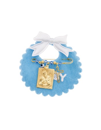 Παραμάνα SENZA κίτρινο επιχρυσωμένο ασήμι 925, τετράγωνη απεικόνιση, σταυρός, ματάκι και πέτρες - SSE0093BL