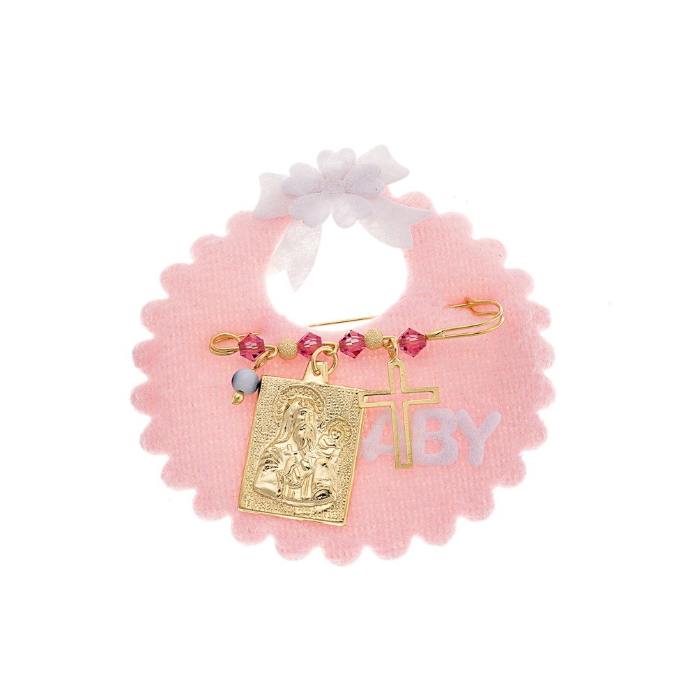 Παραμάνα SENZA κίτρινο επιχρυσωμένο ασήμι 925, τετράγωνη απεικόνιση, σταυρός, ματάκι και πέτρες - SSE0093PK