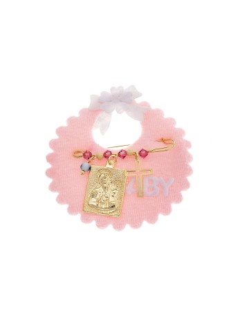 Παραμάνα SENZA κίτρινο επιχρυσωμένο ασήμι 925, τετράγωνη απεικόνιση, σταυρός, ματάκι και πέτρες - SSE0093PK