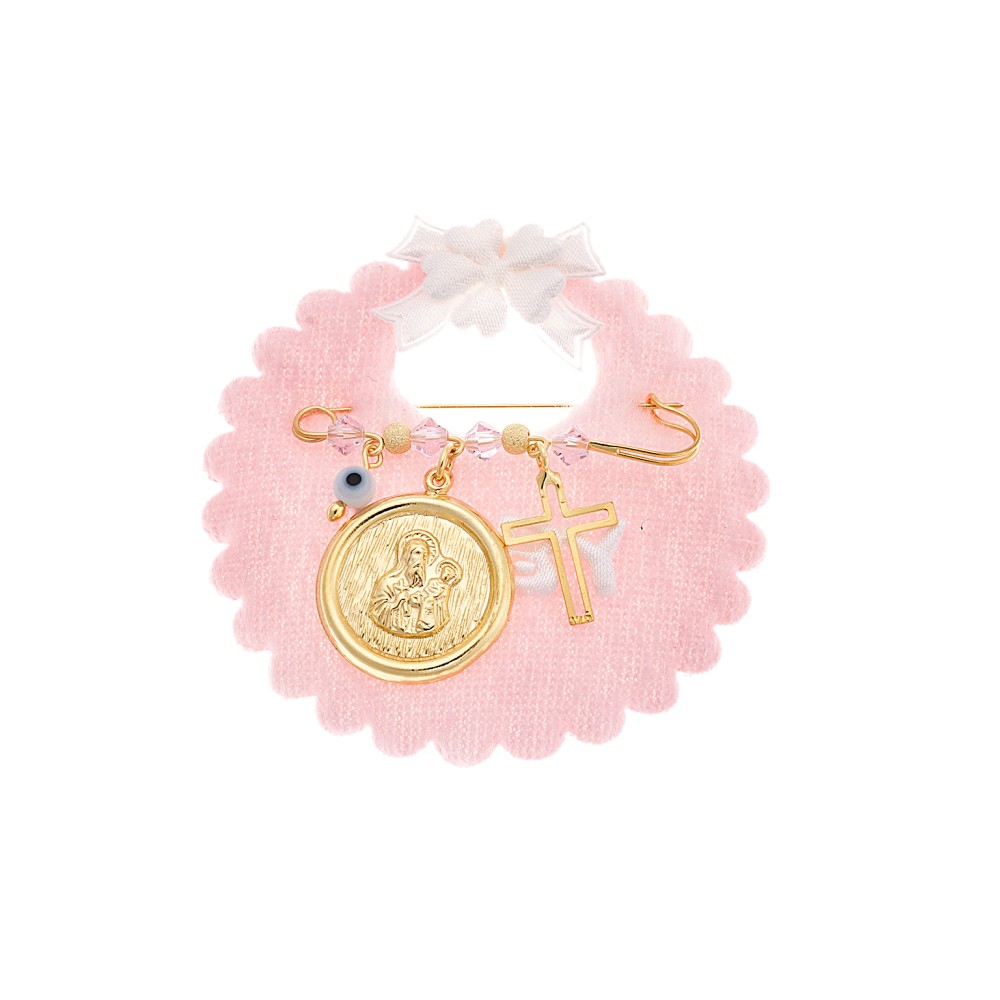 Παραμάνα SENZA κίτρινο επιχρυσωμένο ασήμι 925, απεικόνιση, σταυρός, ματάκι και πέτρες - SSE0094PK