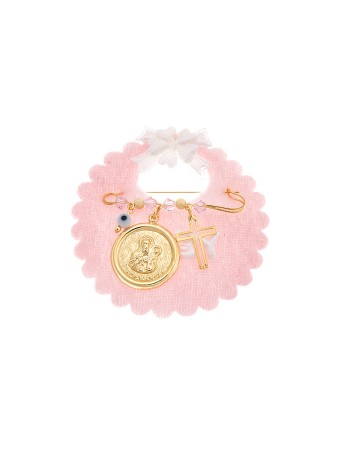 Παραμάνα SENZA κίτρινο επιχρυσωμένο ασήμι 925, απεικόνιση, σταυρός, ματάκι και πέτρες - SSE0094PK