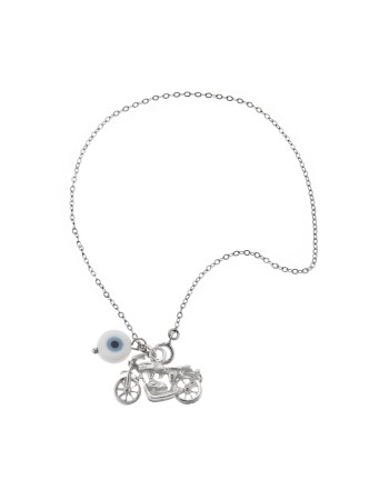 Γούρι Αυτοκινήτου Ασήμι 925 , μηχανή και ματάκι - SSE0096WH