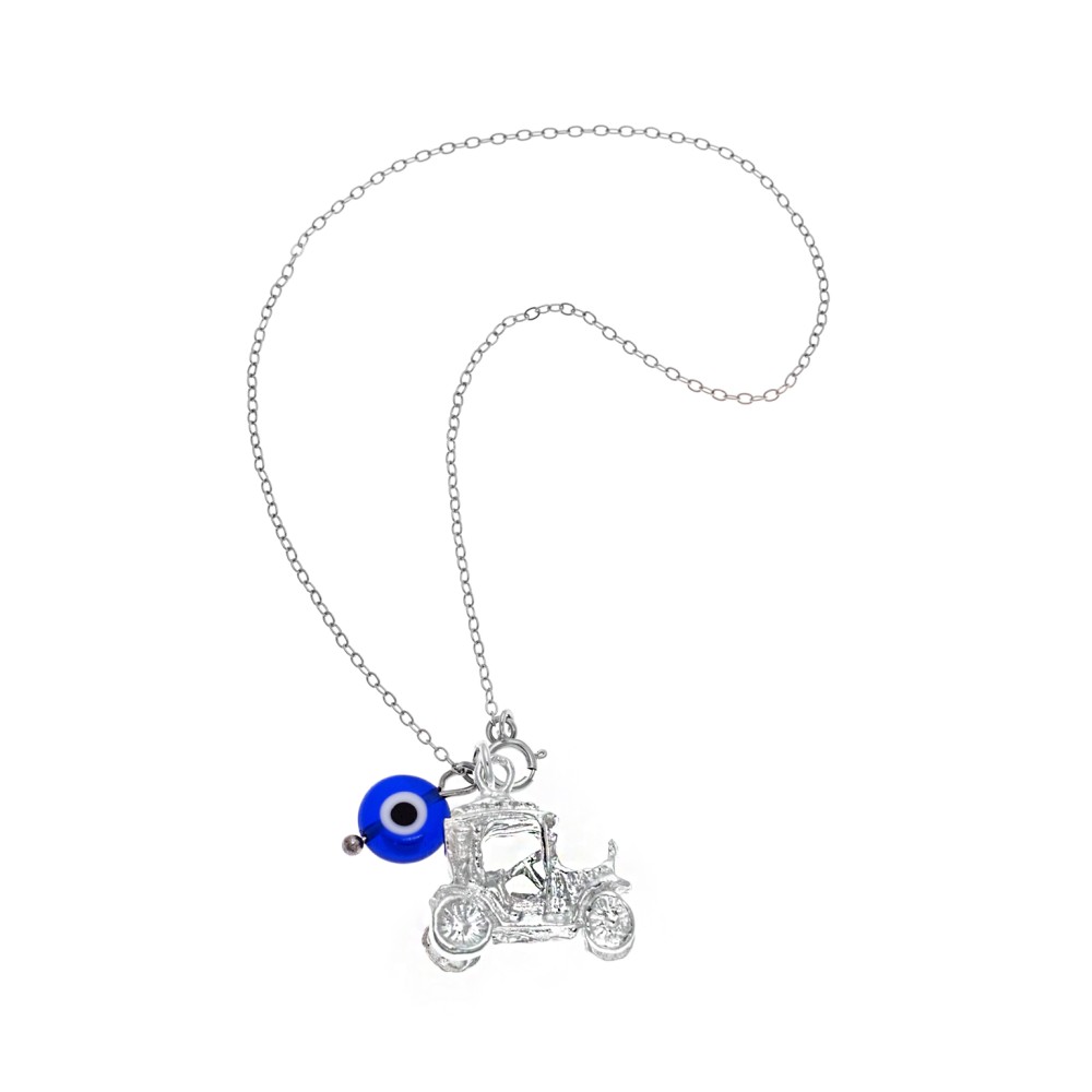 Γούρι Αυτοκινήτου Ασήμι 925 , άμαξα και ματάκι - SSE0097BL