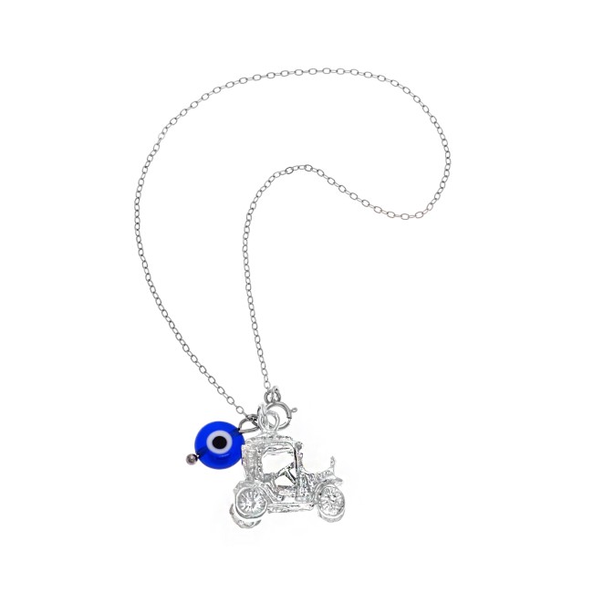 Γούρι Αυτοκινήτου Ασήμι 925 , άμαξα και ματάκι - SSE0097BL