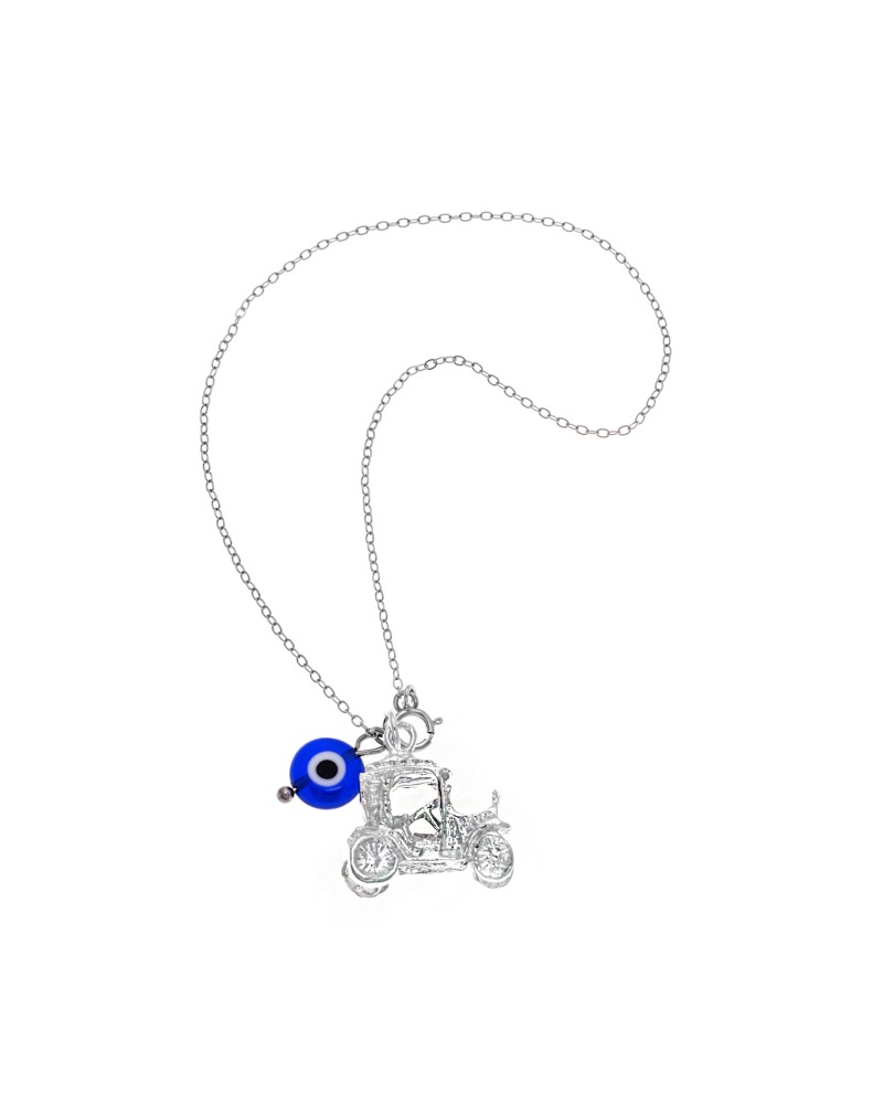 Γούρι Αυτοκινήτου Ασήμι 925 , άμαξα και ματάκι - SSE0097BL