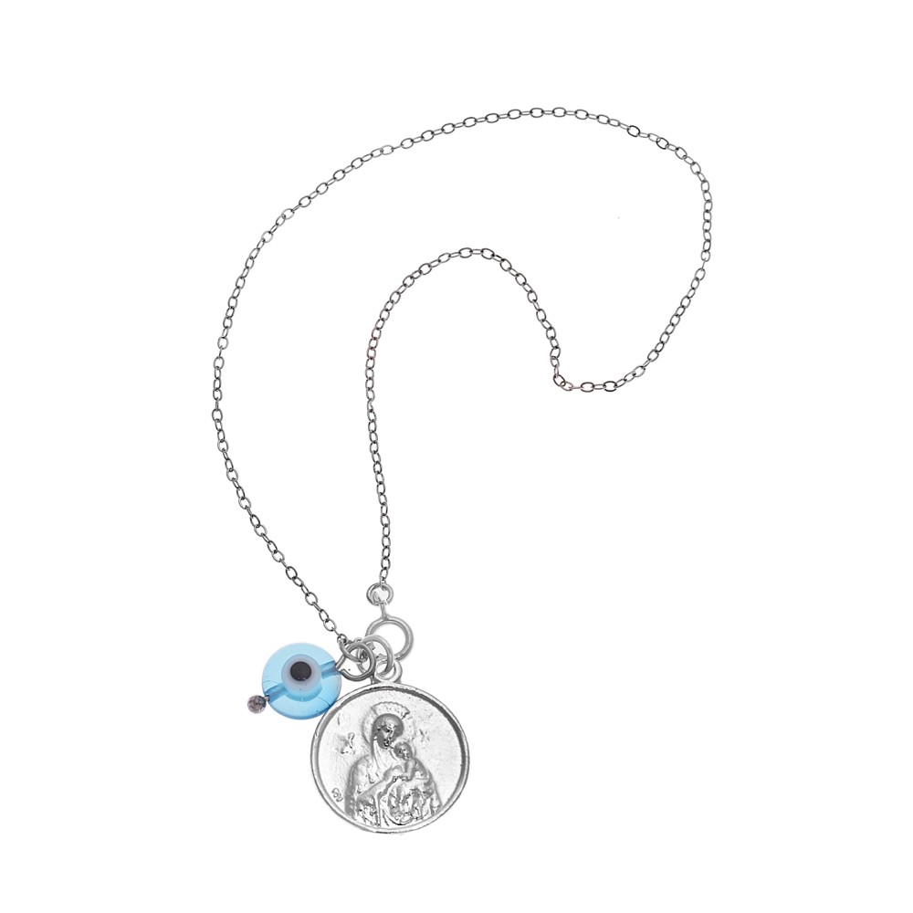 Γούρι Αυτοκινήτου Ασήμι 925 , Παναγίτσα, Άγιος Χριστόφορος και ματάκι - SSE0100LB