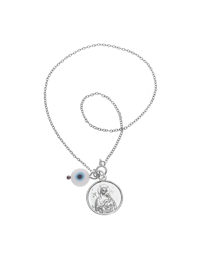 Γούρι Αυτοκινήτου Ασήμι 925 , Παναγίτσα, Άγιος Χριστόφορος και ματάκι - SSE0100WH