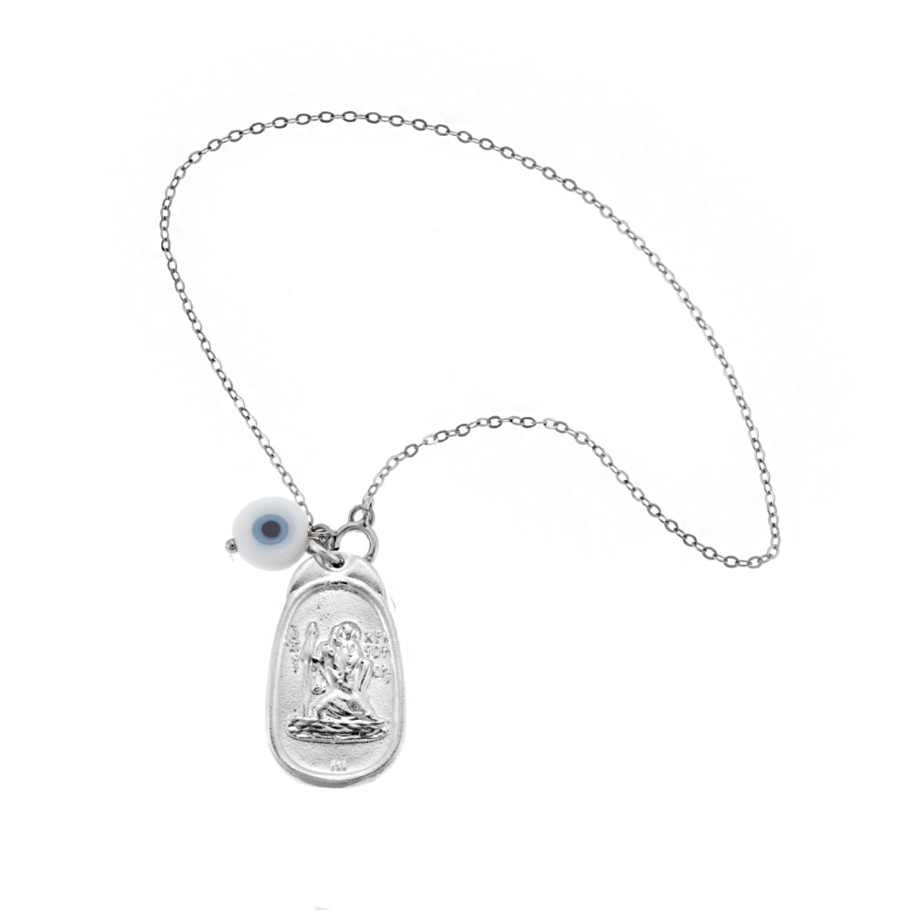 Γούρι Αυτοκινήτου Ασήμι 925 , Παναγίτσα, Άγιος Χριστόφορος και ματάκι - SSE0101WH