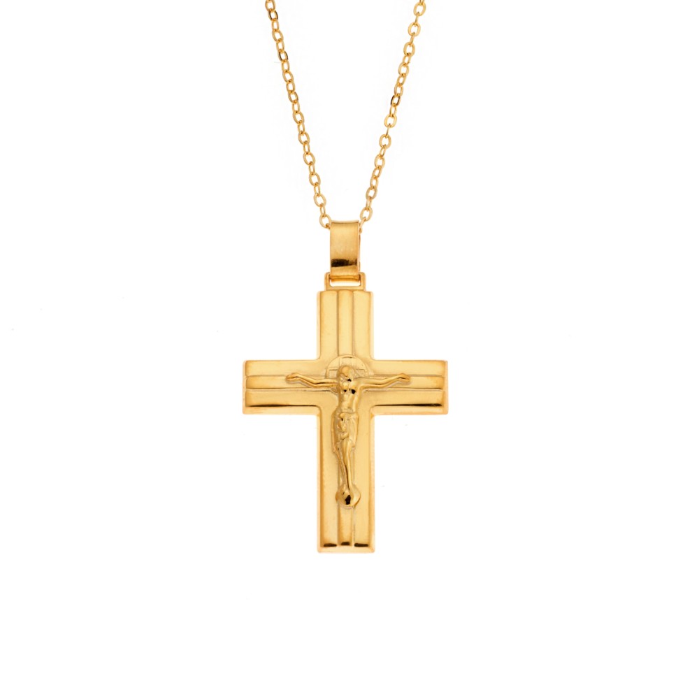 Μενταγιόν Senza επιχρυσωμένο ασήμι 925, σταυρός με τον Εσταυρωμένο - SSE0105GD